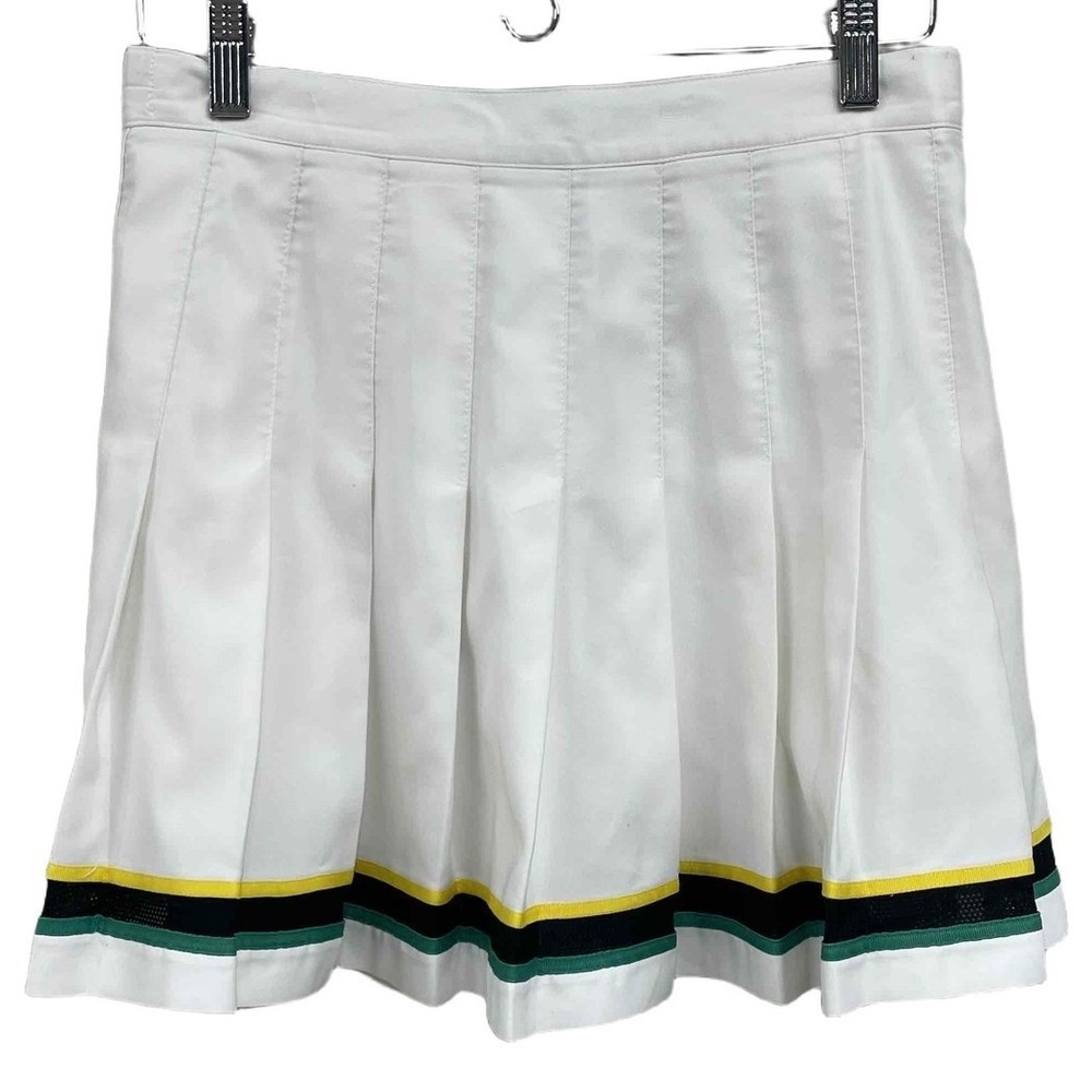 Vintage Tail White Pleated tennis pickle Skirt Green Yellow Striped Size 10 USA